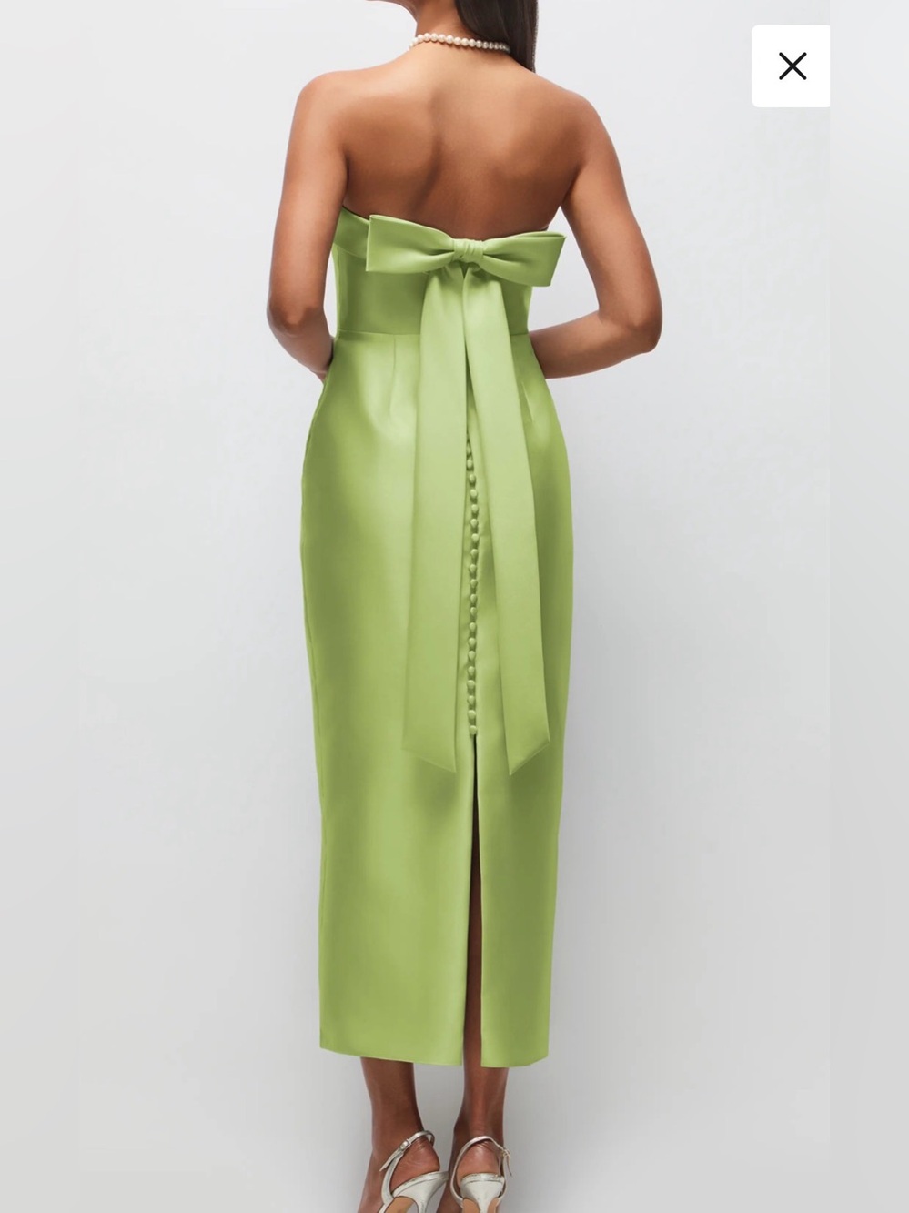 New Alfred Sung Annabelle Strapless Green Bow-Back Midi Dress, Size 14